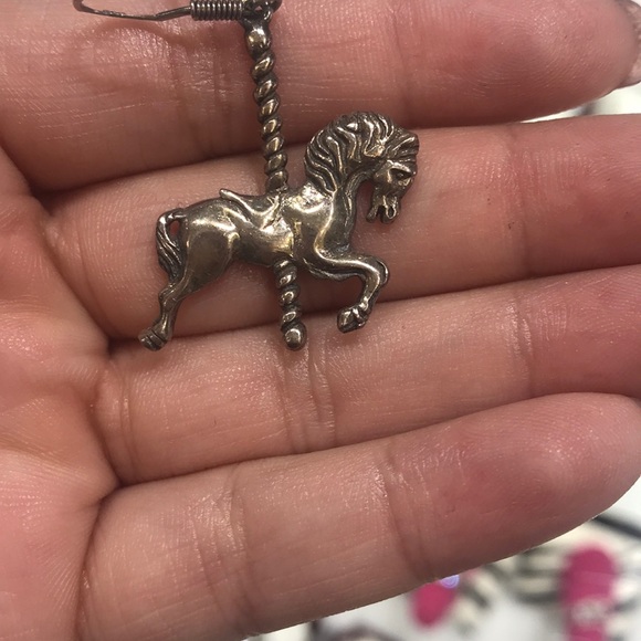 Silver carousel horse earrings - Picture 2 of 3